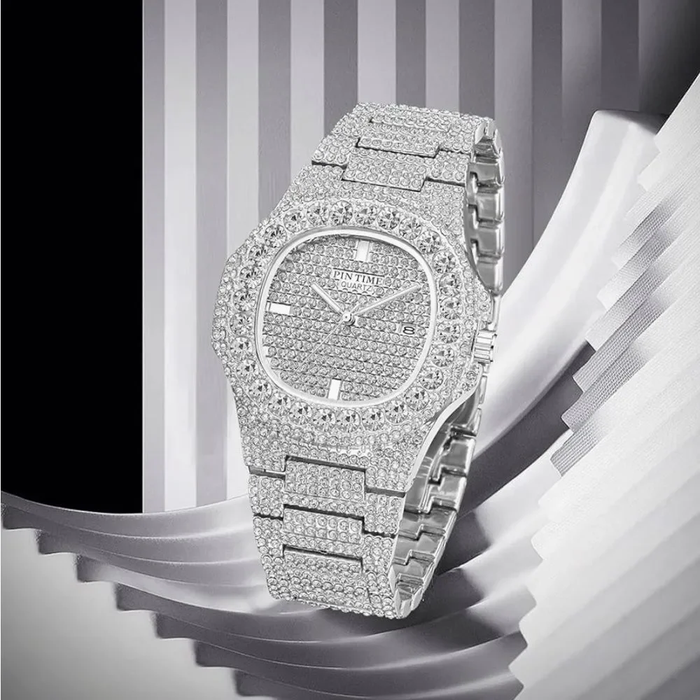 VVS Bustdown Iced Out Unisex Steel Luxury Simulated Diamond Watch Hip Hop